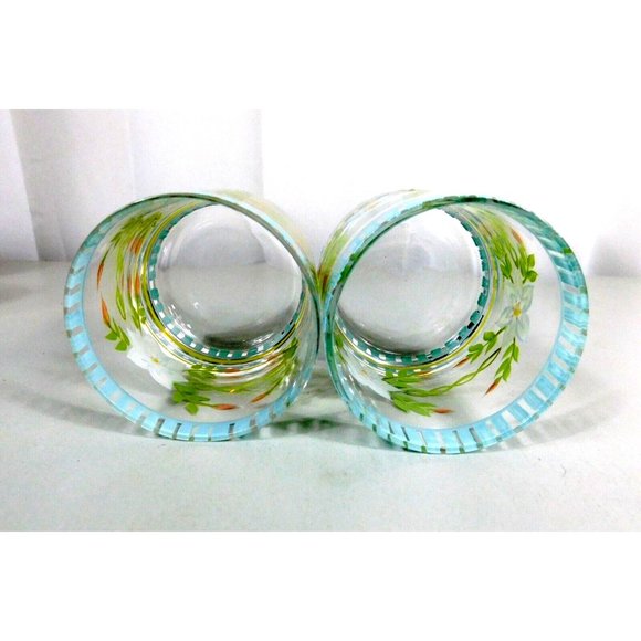 Hand Painted Capriware Glasses Set 2 Floral Pattern Flowers Barware Drinkware - Picture 9 of 10